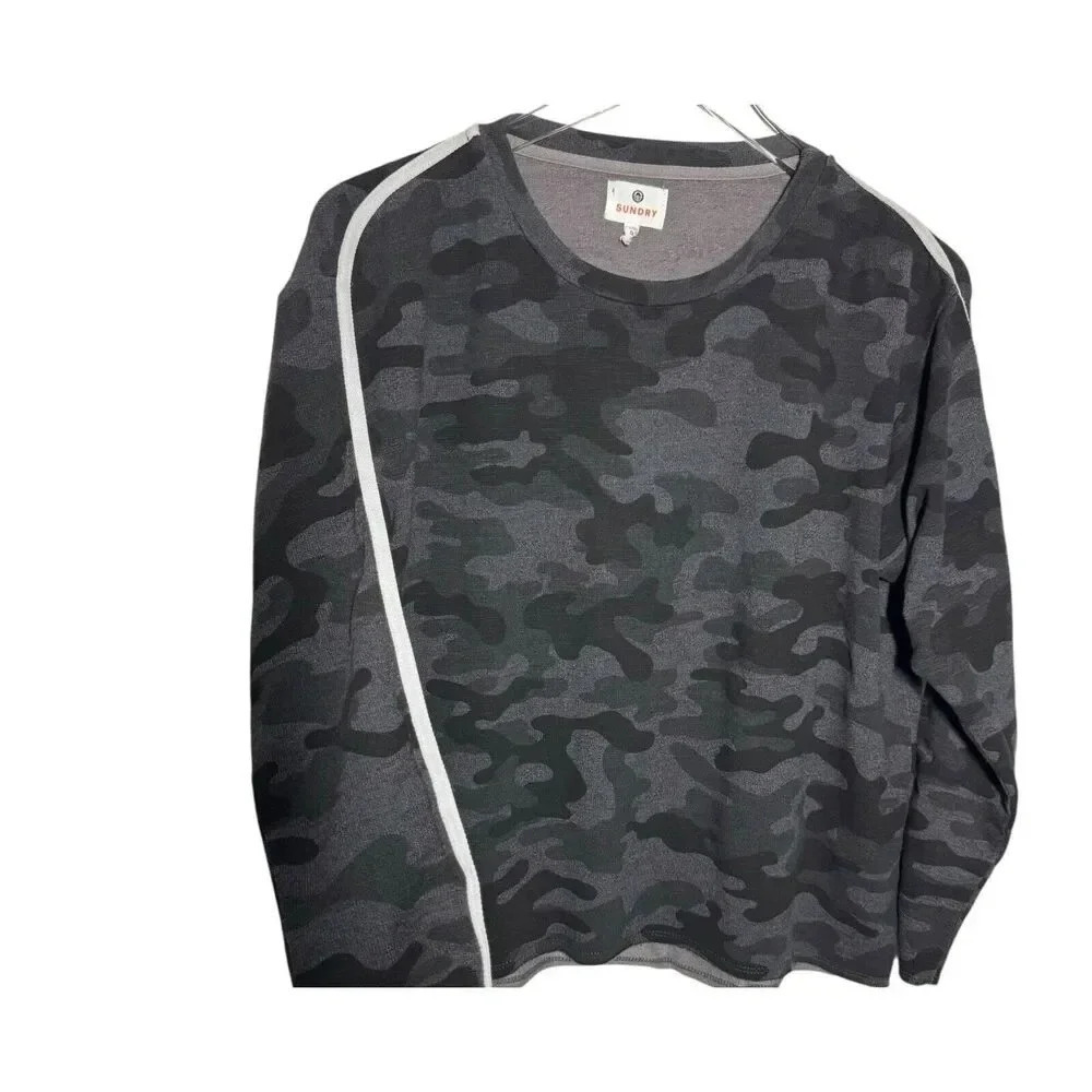 SUNDRY gray camouflage pullover sweatshirt womens size 0 XS - Picture 3 of 8